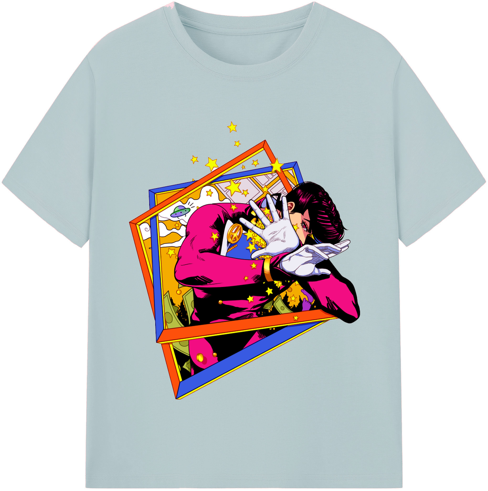 （画像用） ジョジョの奇妙な冒険 ひがしかた じょうすけ JoJo's Bizarre Adventure Higashikata Josuke 綿100％半袖Tシャツ（フロントプリント）